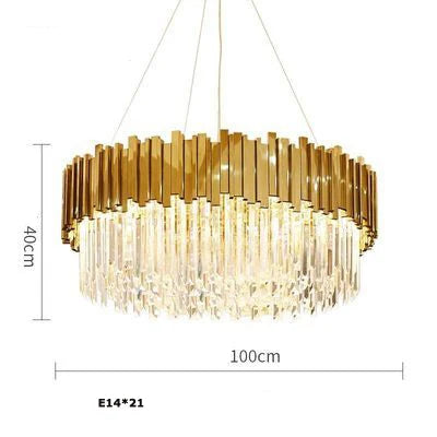 100cm round gold crystal chandelier with E14 bulbs for luxurious living room lighting