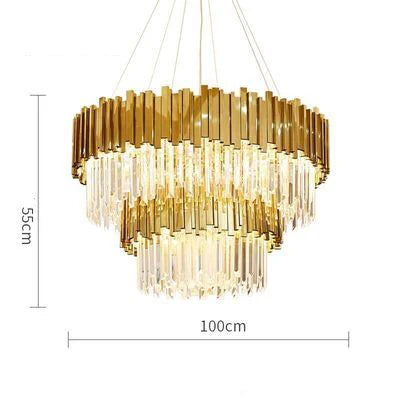 100cm tiered gold crystal chandelier with elegant LED lighting for large spaces