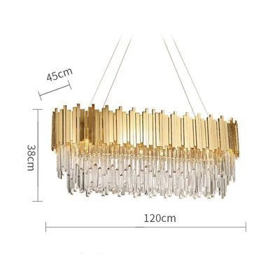 120cm gold rectangular crystal chandelier with elegant E14 bulbs for upscale interior decor.