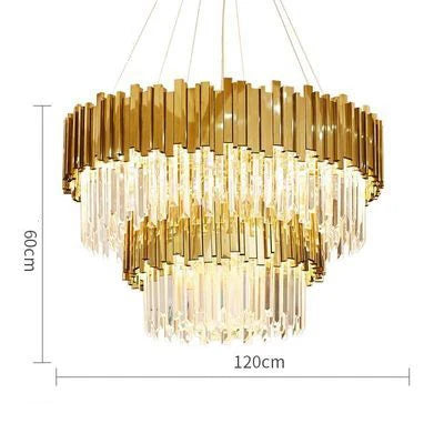 120cm tiered gold crystal chandelier with LED lights for grand dining room or foyer