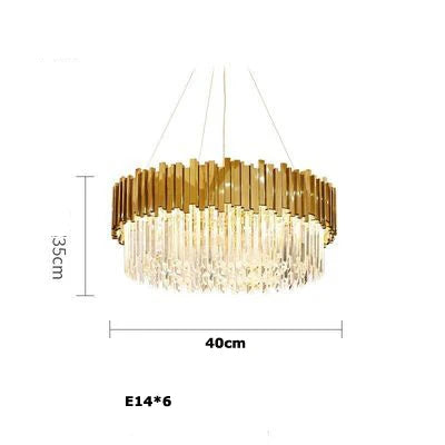 40cm round gold crystal chandelier with E14 bulbs for compact spaces