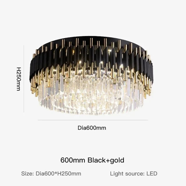 600mm black and gold crystal chandelier with LED lighting for sophisticated decor