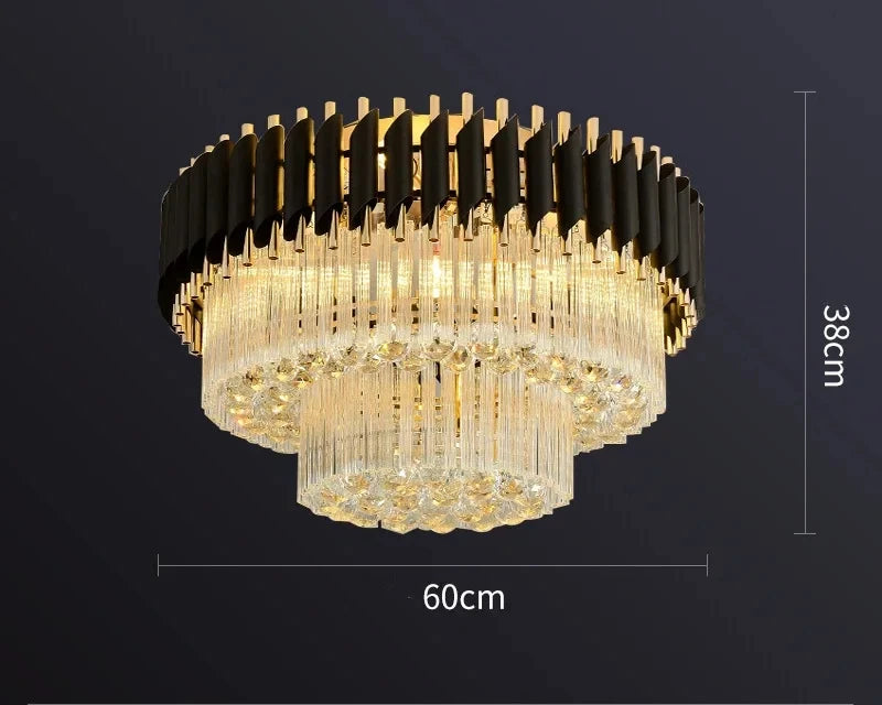 60cm modern crystal chandelier with black and gold finish and layered design