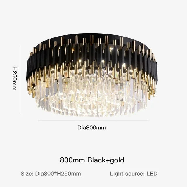 800mm black and gold crystal chandelier with LED light source for modern interiors