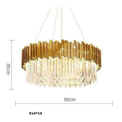 80cm round gold crystal chandelier with E14 bulbs for luxurious interiors