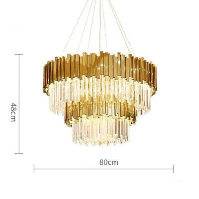 80cm tiered gold crystal chandelier with elegant design and LED lighting