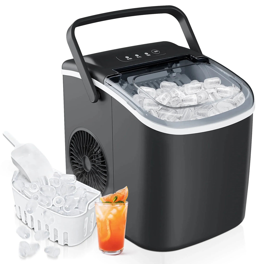 SIMZLIFE 25 lbs/24H Countertop Ice Maker – 9 Bullet-Shaped Ice Cubes in 6 Mins, Auto-Cleaning, Portable Ice Machine