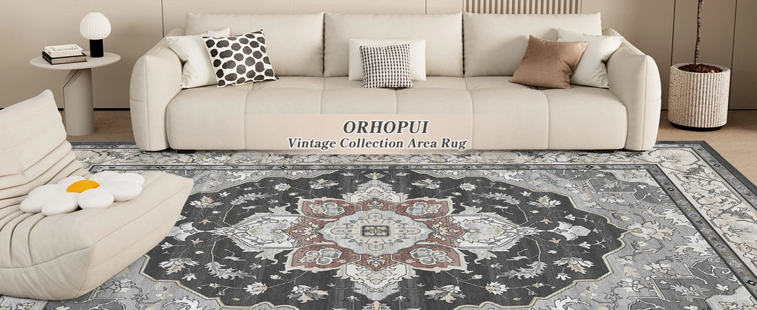 Orhopui Washable Area Rug - Low-Pile Vintage Rug for Living Room