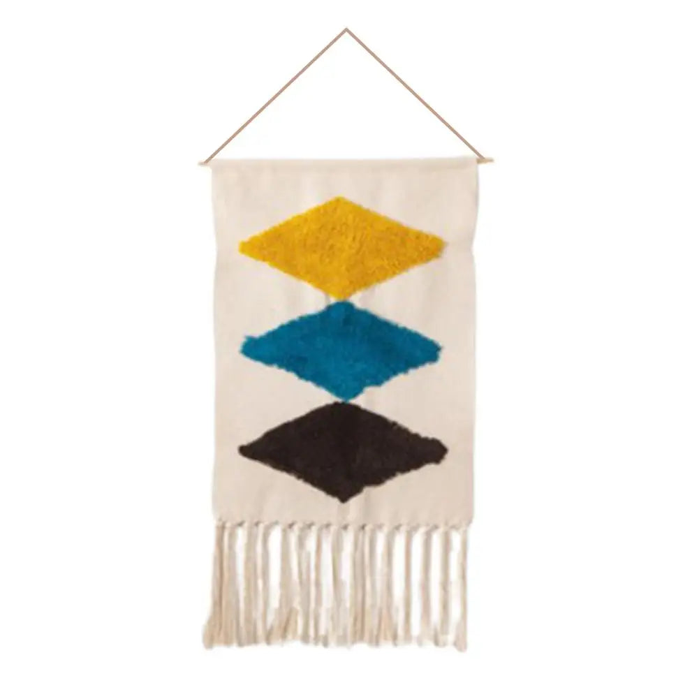 Boho Tapestry Macrame Woven Wall Decoration - Handmade Cotton Geometric Wall Hanging