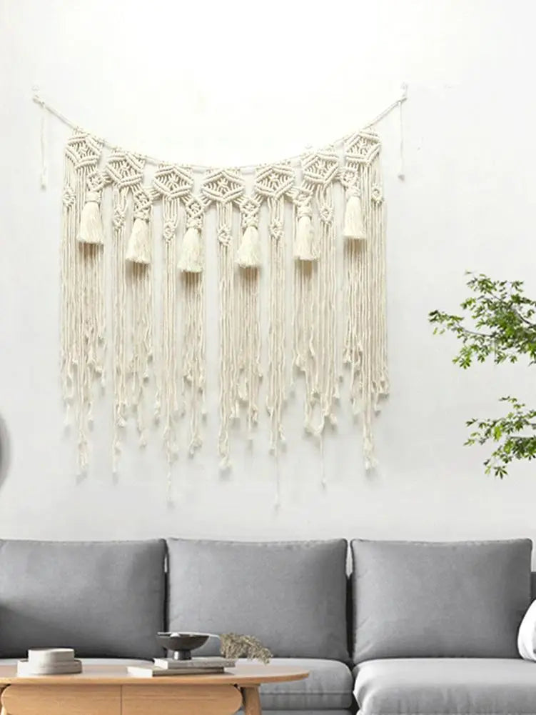 Macrame Wall Hanging Tapestry – Bohemian Home Décor with Tassels for Weddings and Interiors