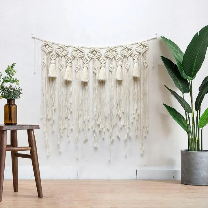 Macrame Wall Hanging Tapestry – Bohemian Home Décor with Tassels for Weddings and Interiors