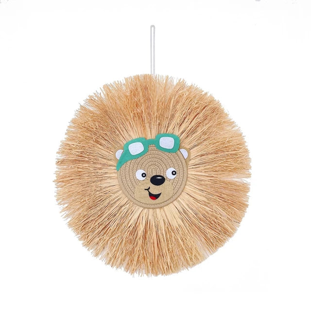 Handwoven Cartoon Lion Tapestry – Cute Animal Head Ornament for Kids’ Rooms and Home Décor