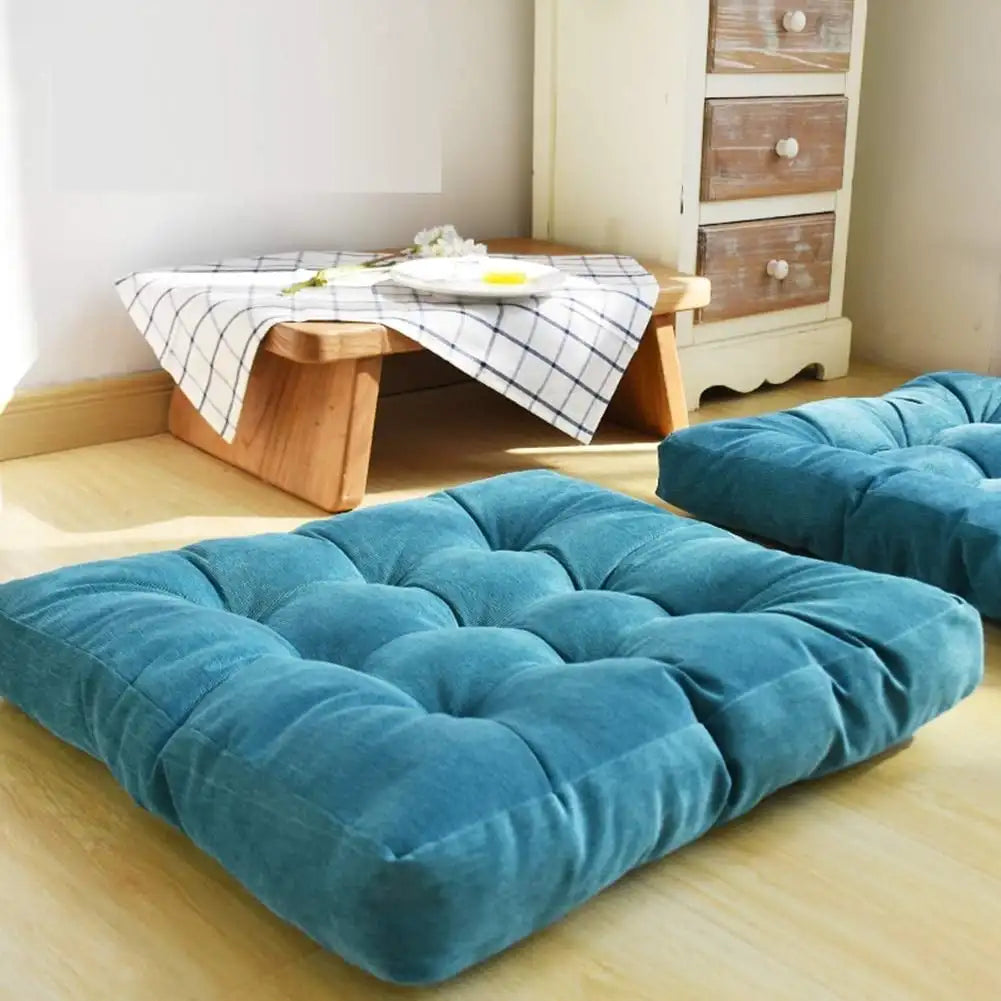 Square Thick Floor Cushion – Turquoise Meditation Pillow (21" x 21" x 3.94")