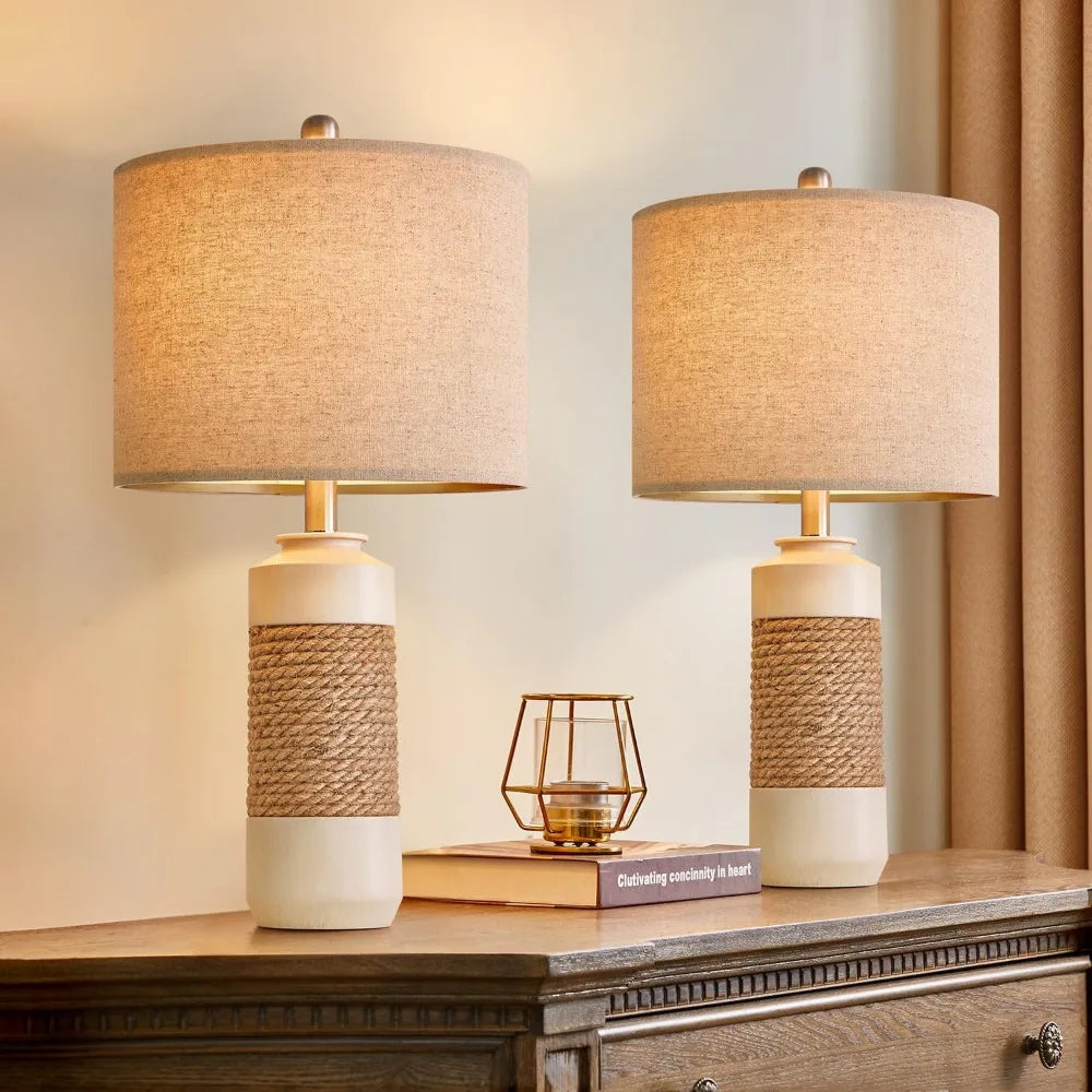 OYEARS Boho Table Lamps – Set of 2 for Rustic Elegance