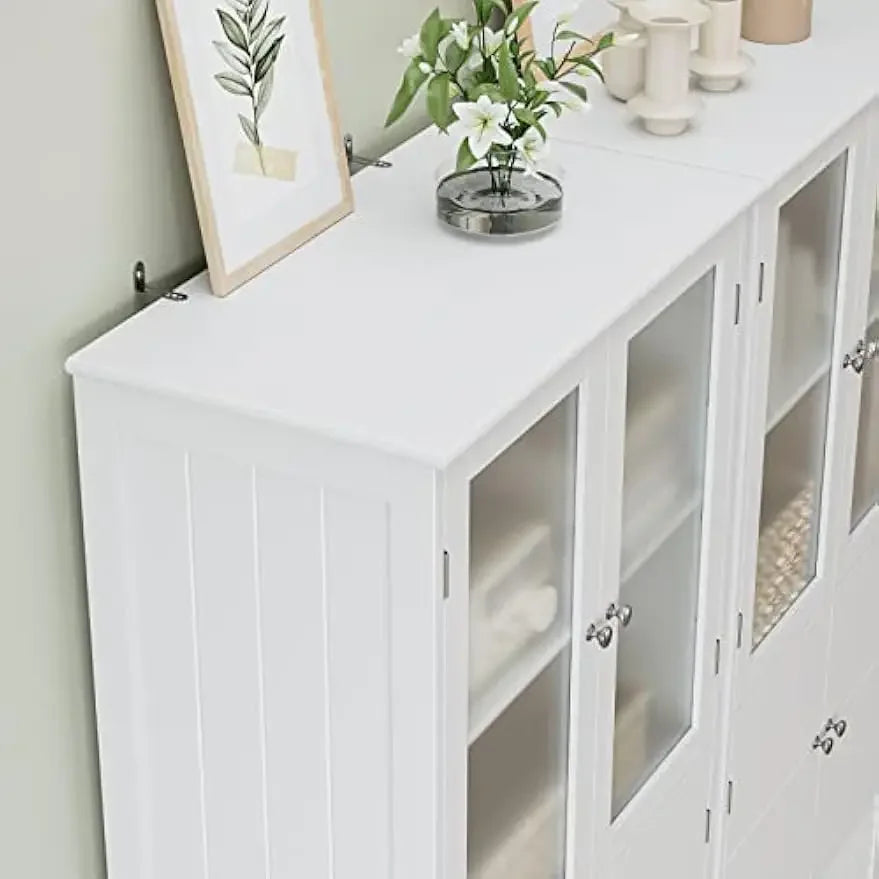 67” Tall Kitchen Pantry Cabinet with Glass Doors