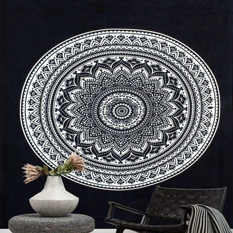 Polyester Mandala Print Tapestry – Wall Hanging, Carpet, Yoga Mat, or Beach Blanket