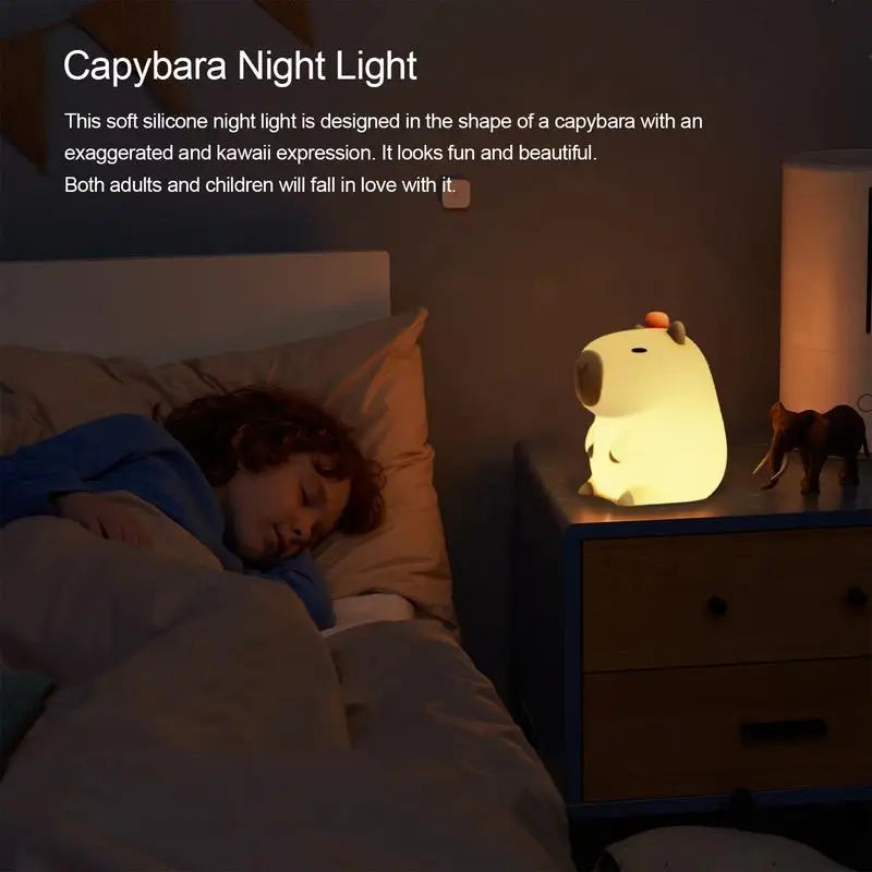 Cute Cartoon Capybara Silicone Night Light USB Rechargeable Timing Dimming Sleep Night Lamp for Children's Room Decor