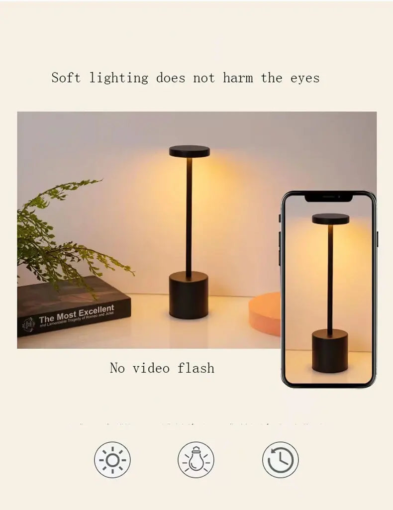 Rechargeable Table Lamp   Sensor Desktop Night Light Wireless Reading Lamp  Restaurant Hotel  Bedroom Decor Light