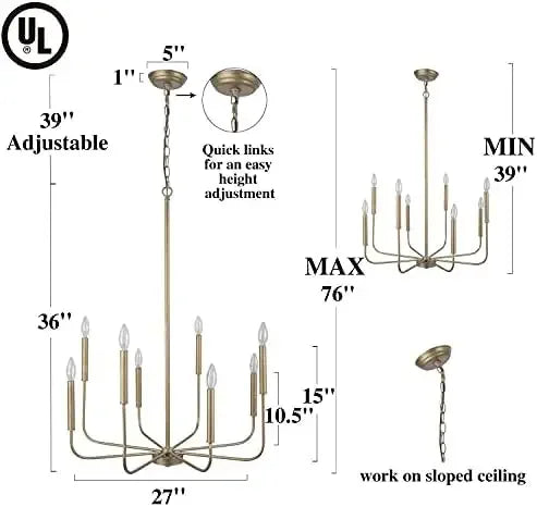 Antique Gold Chandelier – Modern 8-Light Candle Style Hanging Lighting Fixture