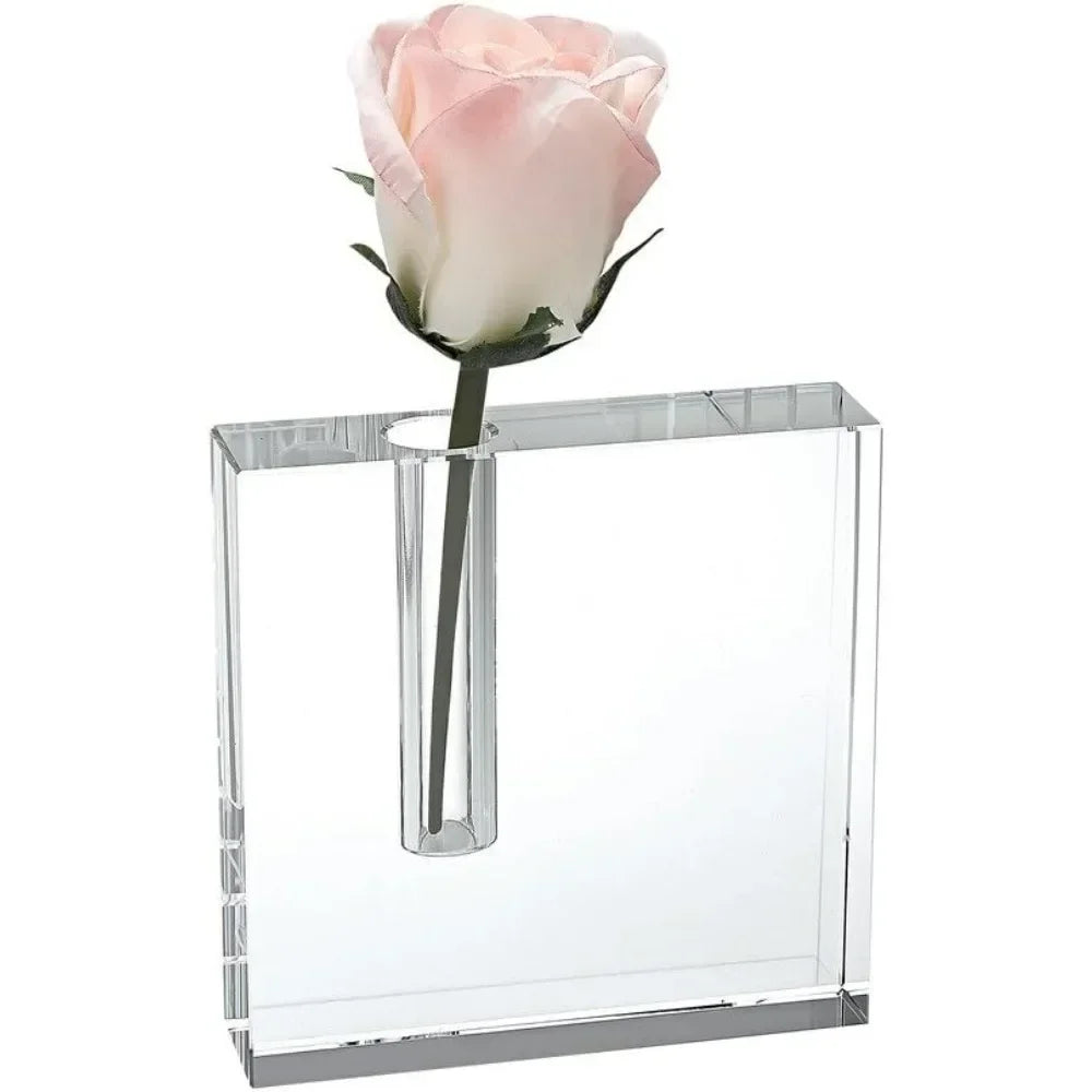 Crystal Block Bud Vase – Handmade Decorative Vase with Unique Optical Crystal Design