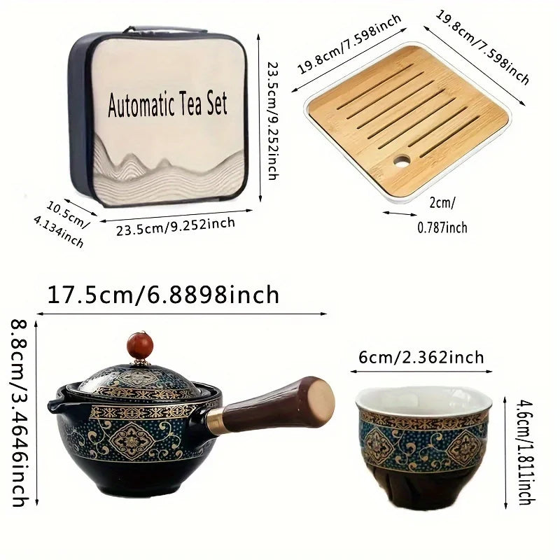 Portable Ceramic Kung Fu Tea Set with 360° Rotating Teapot and Cups – Ideal for Tea Lovers, Travel, or Office Gift