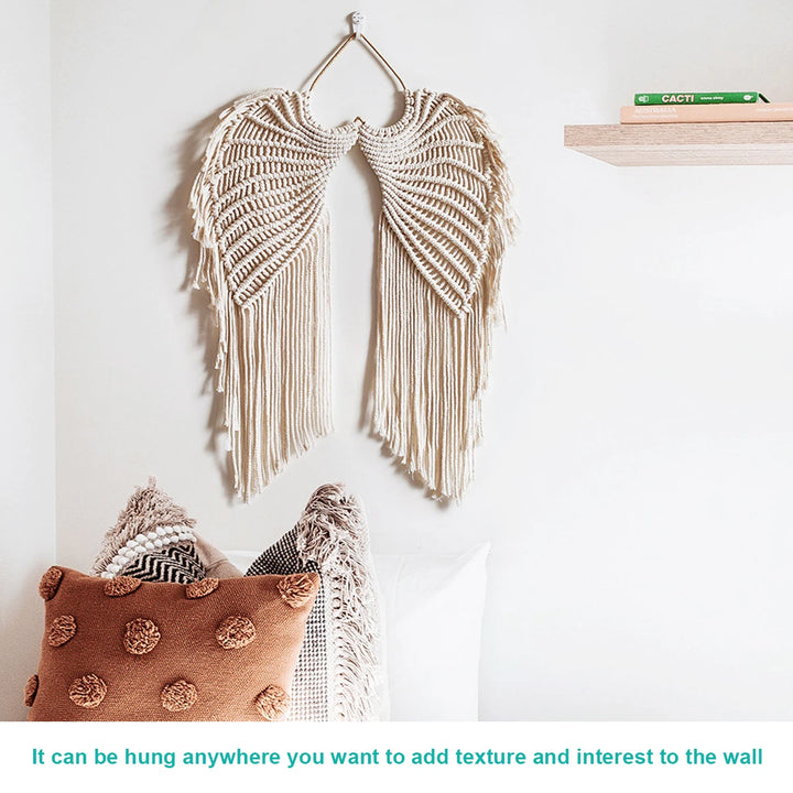 Angel Wing Hanging Tapestry – Handwoven Cotton Macrame Wall Hanging with Long Tassels