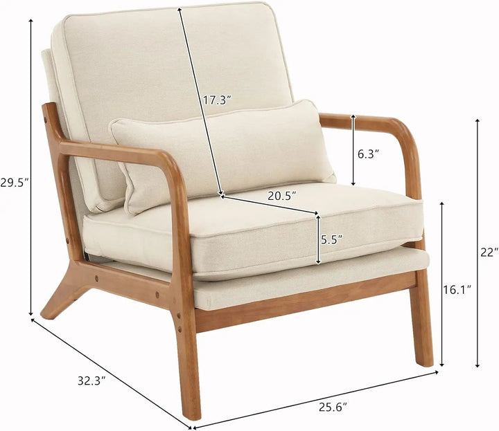 Beige Accent Chairs Set of 2 – Upholstered Mid-Century Modern Lounge Chairs with Solid Wood Frame