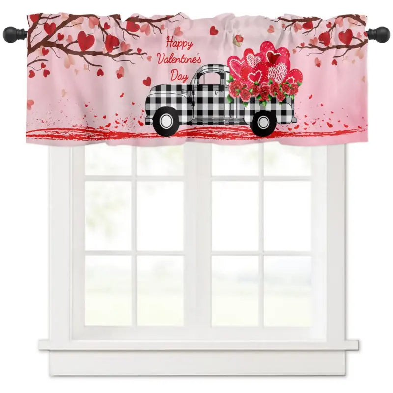 Valentine's Day Semi-Shaded Kitchen Curtain – Floral Printed Coffee Bay Half Curtain