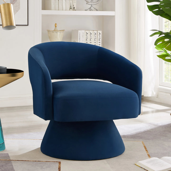 Modern Swivel Chair - Upholstered Velvet Round Accent Armchair with 360° Comfort Swivel