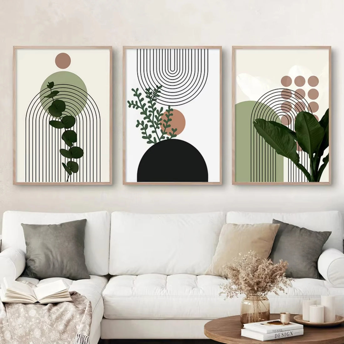 3pcs Modern Abstract Green Plants Wall Art – Canvas Paintings for Living Room Decor and Gifts