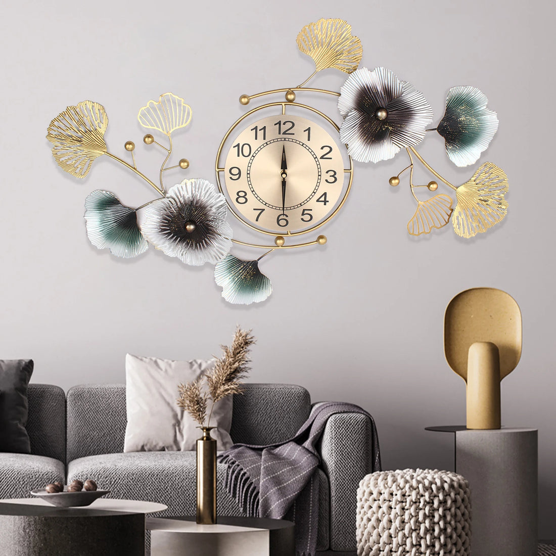 Light Luxury Ginkgo Leaf Wall Clock – Mute DIY Large Modern Wall Clock