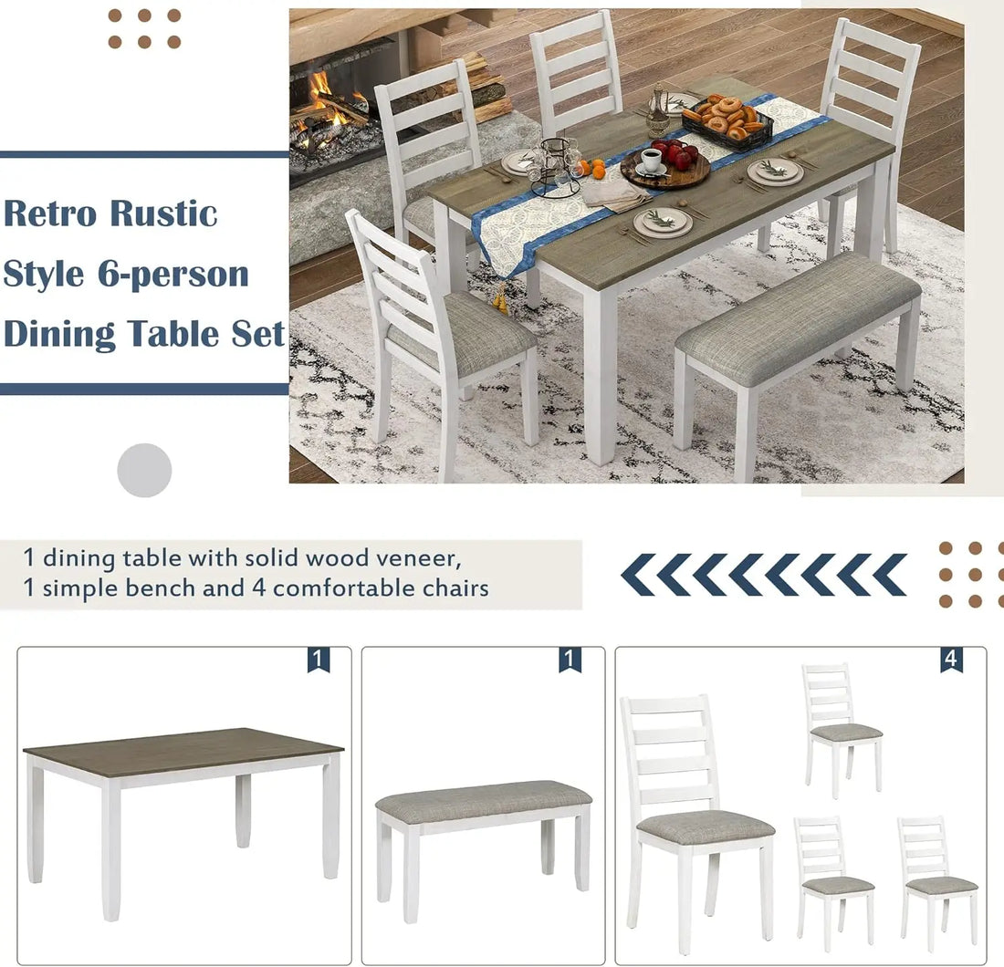 Retro Rustic 6-Piece Dining Set – Elegant & Sturdy for Any Space