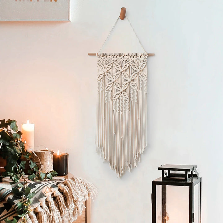 Macrame Wall Hanging Tapestry – Handmade Ethnic Chic Woven Wall Art with Tassels