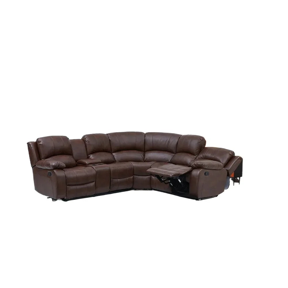 Recliner Bonded Leather Sectional Sofa with Console – Multiple Colors (Brown, Left Console Sectional)