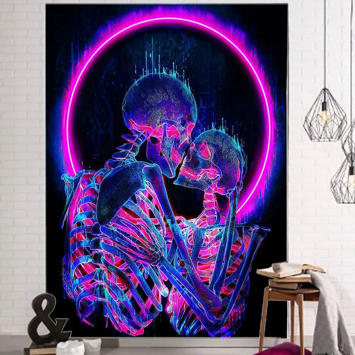 Psychedelic Skull Tapestry – Fluorescent Wall Hanging Carpet for Home Decoration