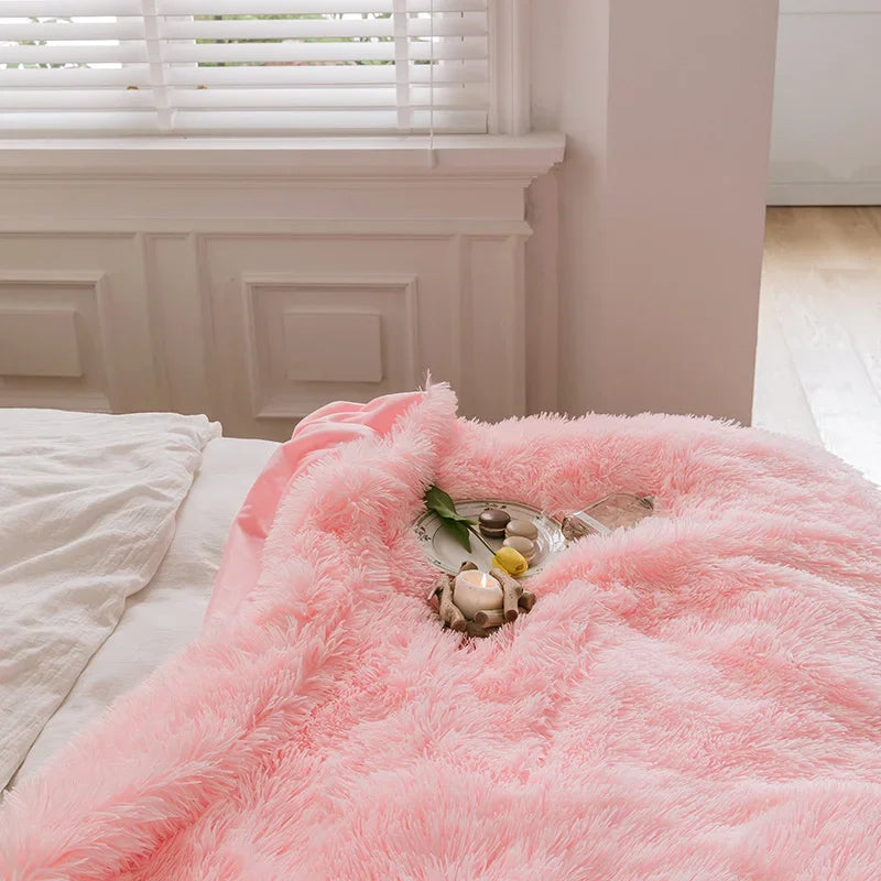 Pink Faux Fur Blanket – Soft Fuzzy Fluffy Throw Blanket for Couch, Bed, and Sofa | Warm, Cozy, and Lightweight Plush Blanket