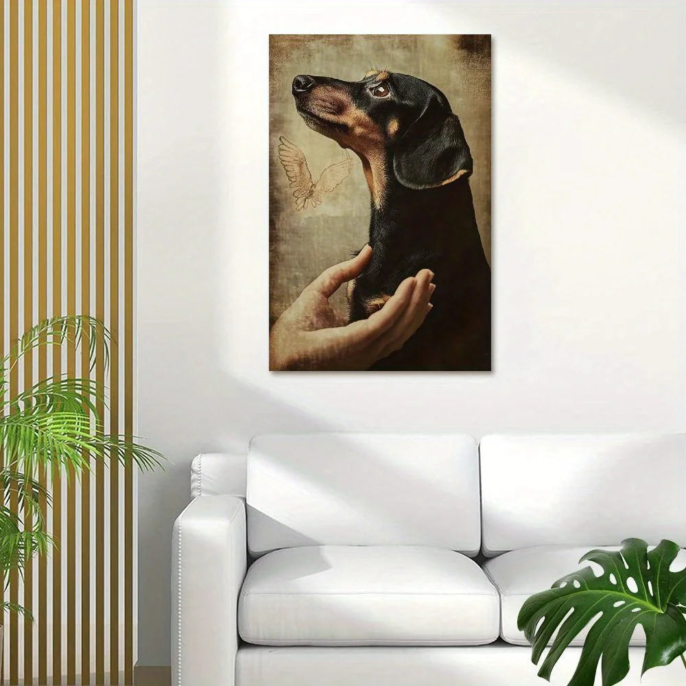 Dachshund Paw Print Portrait – Wooden Framed Canvas Painting for Wall Décor and Holiday Gifts