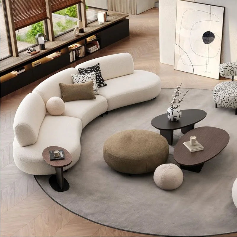 Nordic Light Luxury Curved Sofa - Minimalist Leather Semi-Circular Reception Sofa