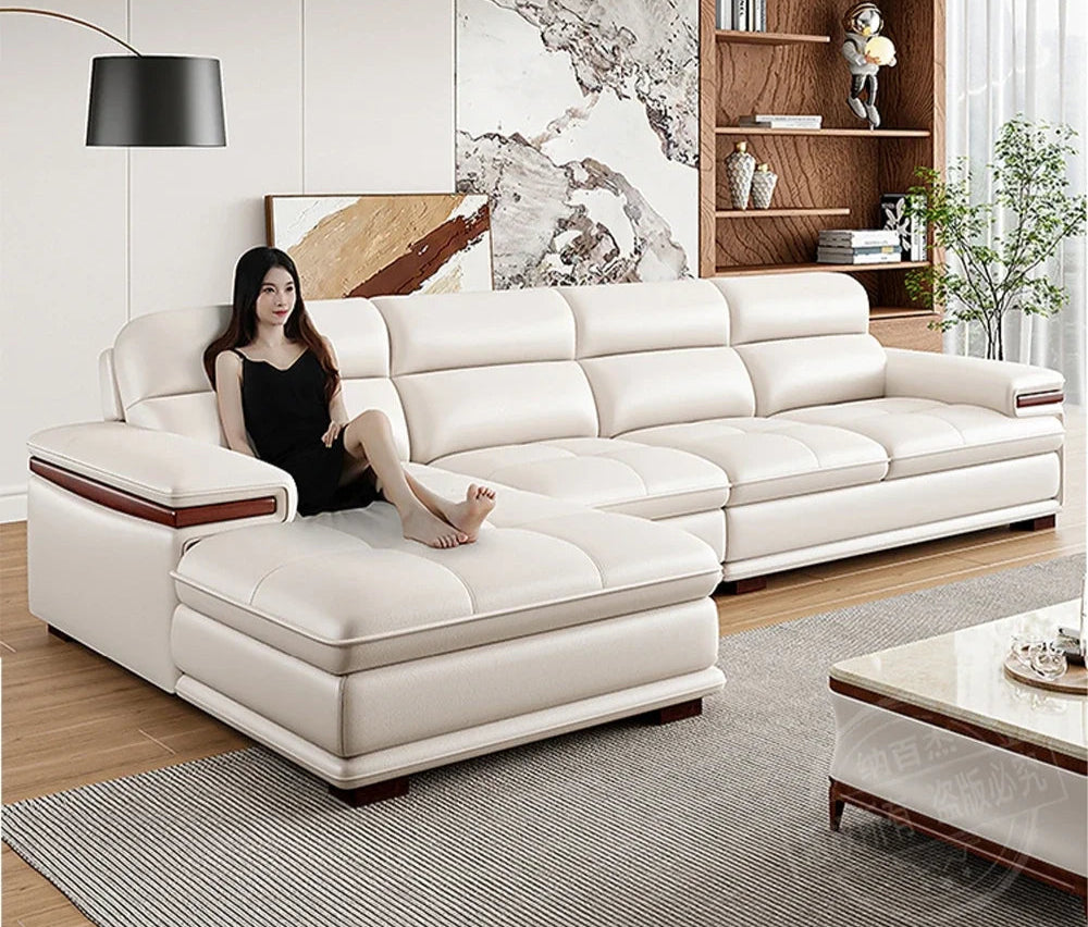 Linlamlim Premium Italian Genuine Leather Sectional Sofa Set - Modern Nordic Elegance for Living Rooms