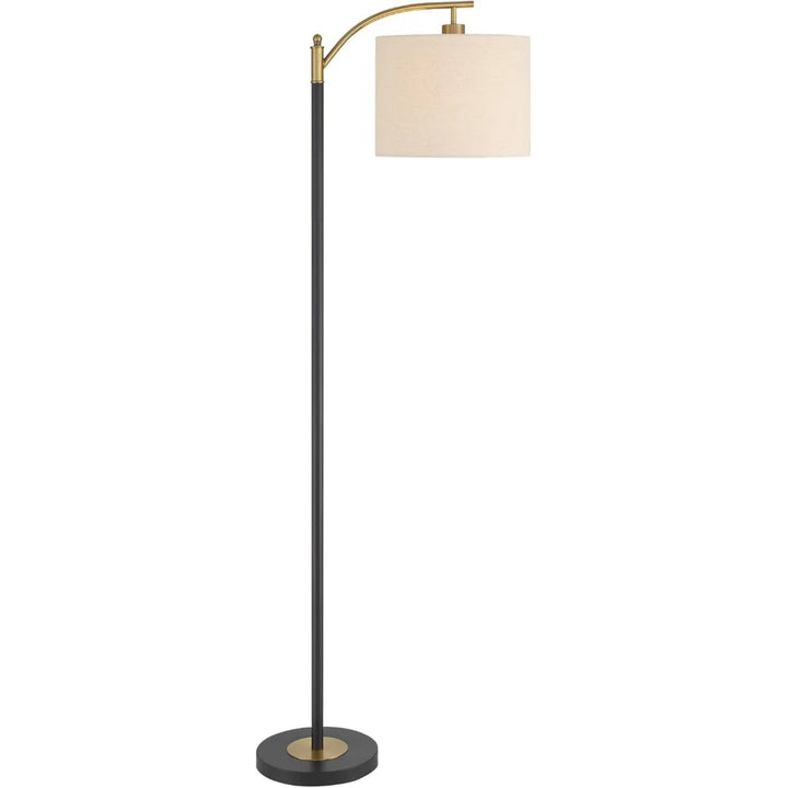 Mid Century Modern Downbridge Floor Lamp – Metal with Off-White Linen Shade for Living Room &amp; Bedroom