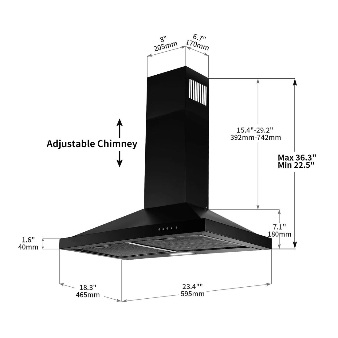 Tieasy 24-Inch Wall Mount Range Hood – 450 CFM Stainless Steel Kitchen Vent with LED Lights & 3-Speed Fan (USGD1760BPA)