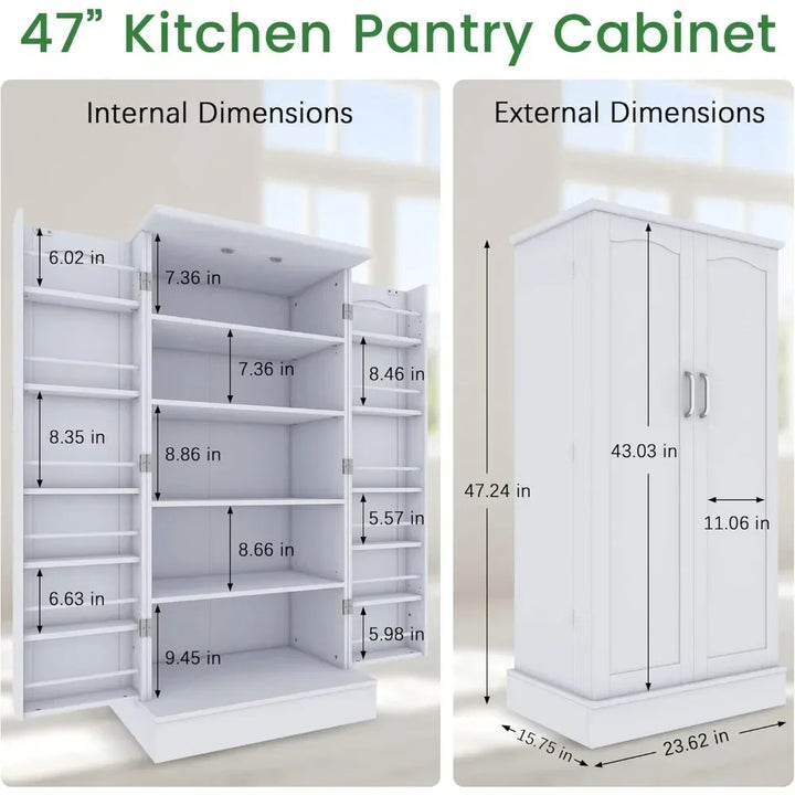 47” White Freestanding Kitchen Pantry Cabinet