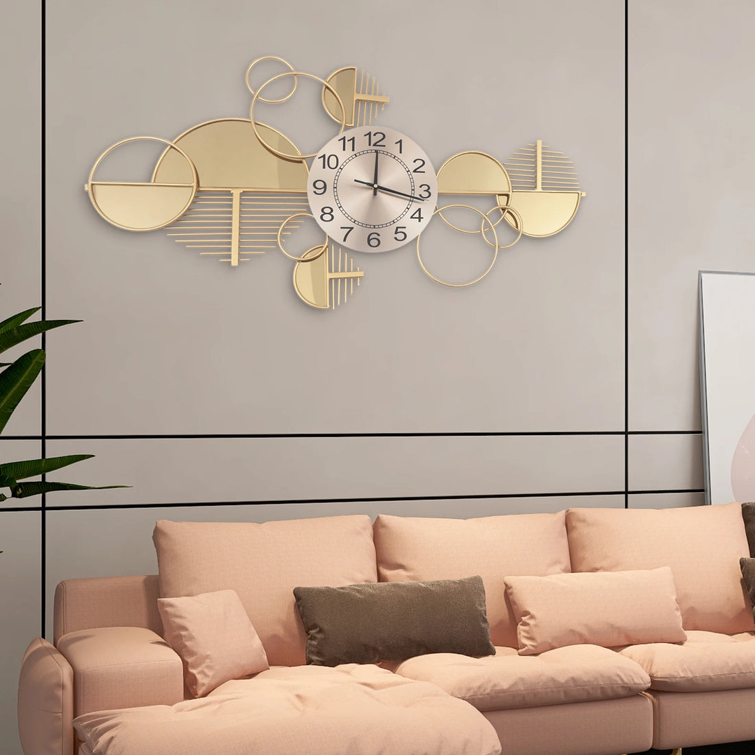 Large Golden Modern Minimalist Metal Wall Clock – Silent Decorative Timepiece for Living Room