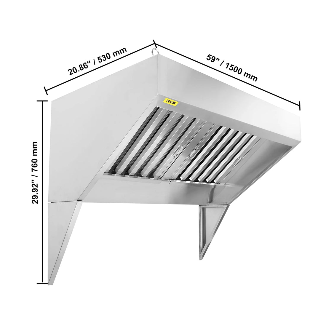 VEVOR Commercial Exhaust Hood – 4/5/6/7/8/9FT Stainless Steel Under Cabinet Concession Hood for Food Trucks & Commercial Kitchens