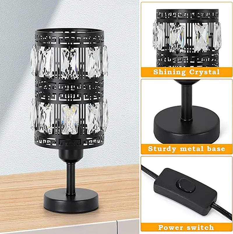 Crystal Table Lamp Set of 2 with Black Finish