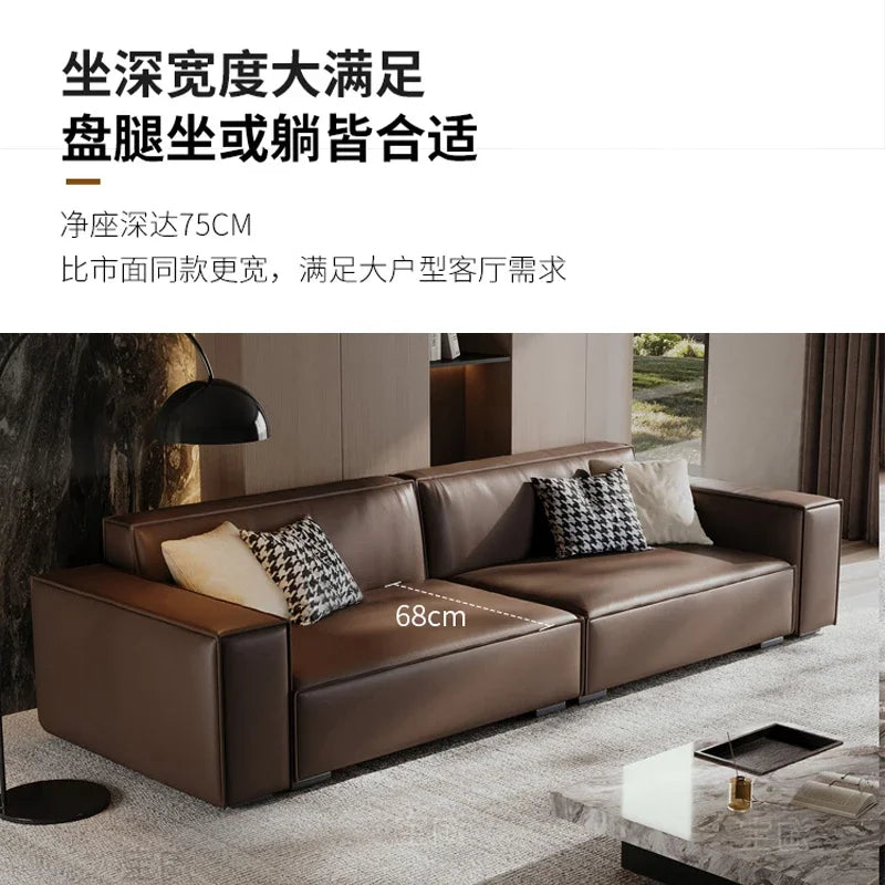 Italian Light Luxury Minimalist Tofu Block Leather Sofa - Modern Princess Black Sofa for Small Apartment Living Room