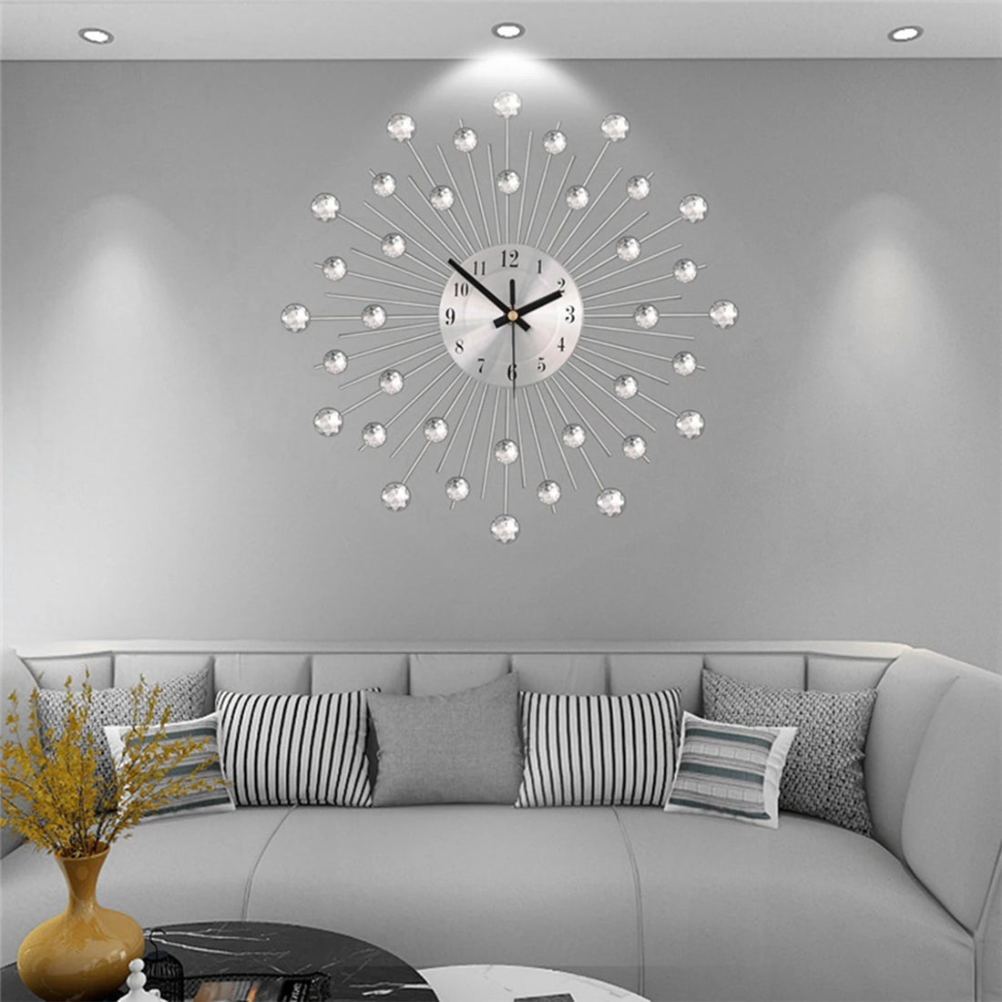 Modern Round Sunburst Wall Clock – Large Decorative Clock for Living Room