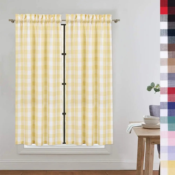 Cafe Curtains 45 Inch – Buffalo Plaid Gingham Check Short Tier Curtains for Kitchen and Bathroom (Yellow)