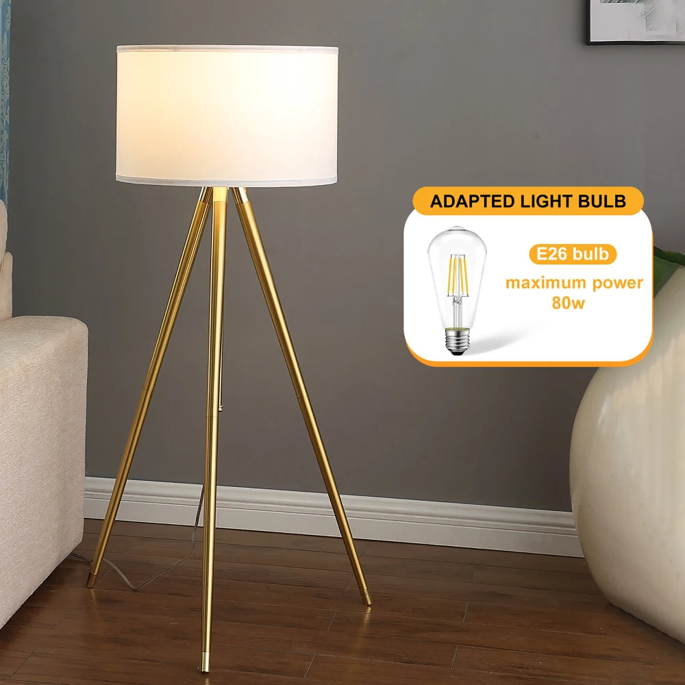 64" - 47"H Adjustable Height Brass/Shiny Gold Modern Tripod Floor Lamp for Living Room, Standing Lamp for Bedroom