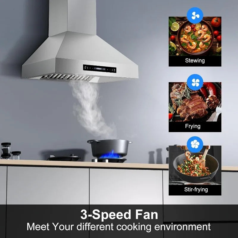 Tieasy 30-Inch Wall Mount Range Hood – 900 CFM Ducted/Ductless Convertible with Gesture Sensing & Touch Control